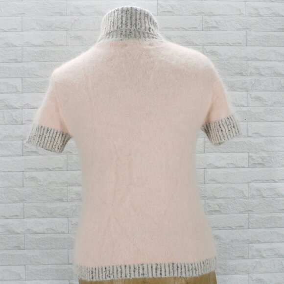 JIAMANSI Sweater Angora Blend Knit Short Sleeve Pastel Pink Gray Colorblock XS - Picture 6 of 12